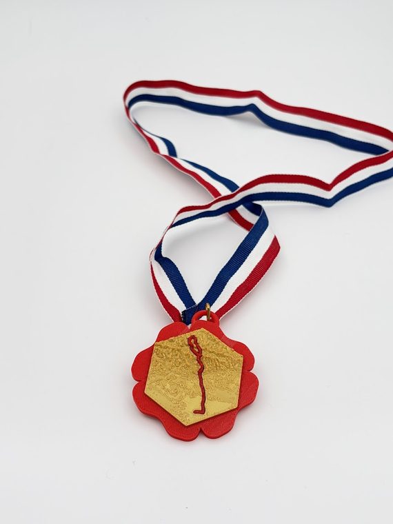 Custom route medal with ribbon suitable as an event finisher award