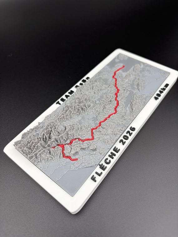 Highlighted route line crossing relief terrain